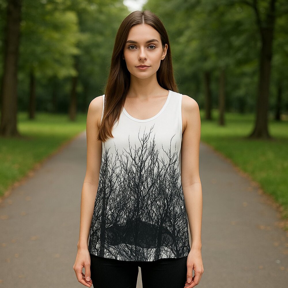 Fresh Fx Womens Graphic Black and White Tree pattern Airy Light chiffon Size Med